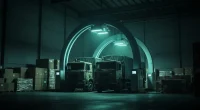 Таможенный сканер досматривает грузовик с контрабандой на границе