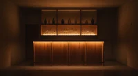 Стильный интерьер кальянной с барной стойкой и приглушенным светом