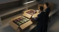 Таможенный досмотр: сотрудники осматривают коробки с изъятым кальянным табаком на границе.