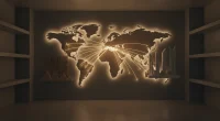 Стилизованная карта мира с подсвеченными торговыми путями, указывающими на Ближний Восток, символизирующая экспорт калья