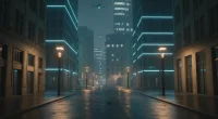 Вечерний вид на европейский город с неоновыми огнями, символизирующий регулирование и адаптацию бизнеса.