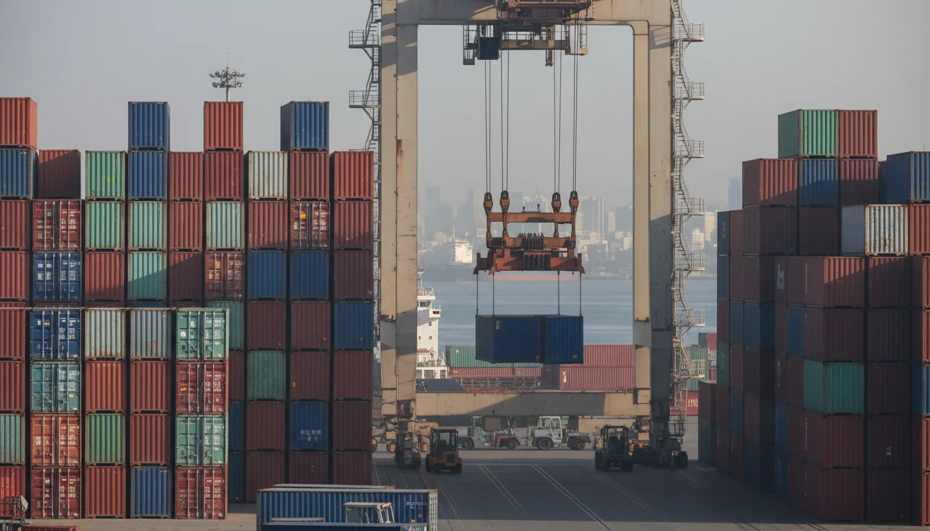 Грузовые контейнеры в порту, символ морских поставок.