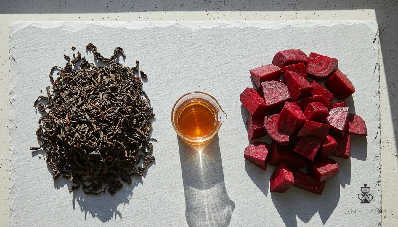 Сухие чайные листья и кусочки свеклы для кальянной смеси.