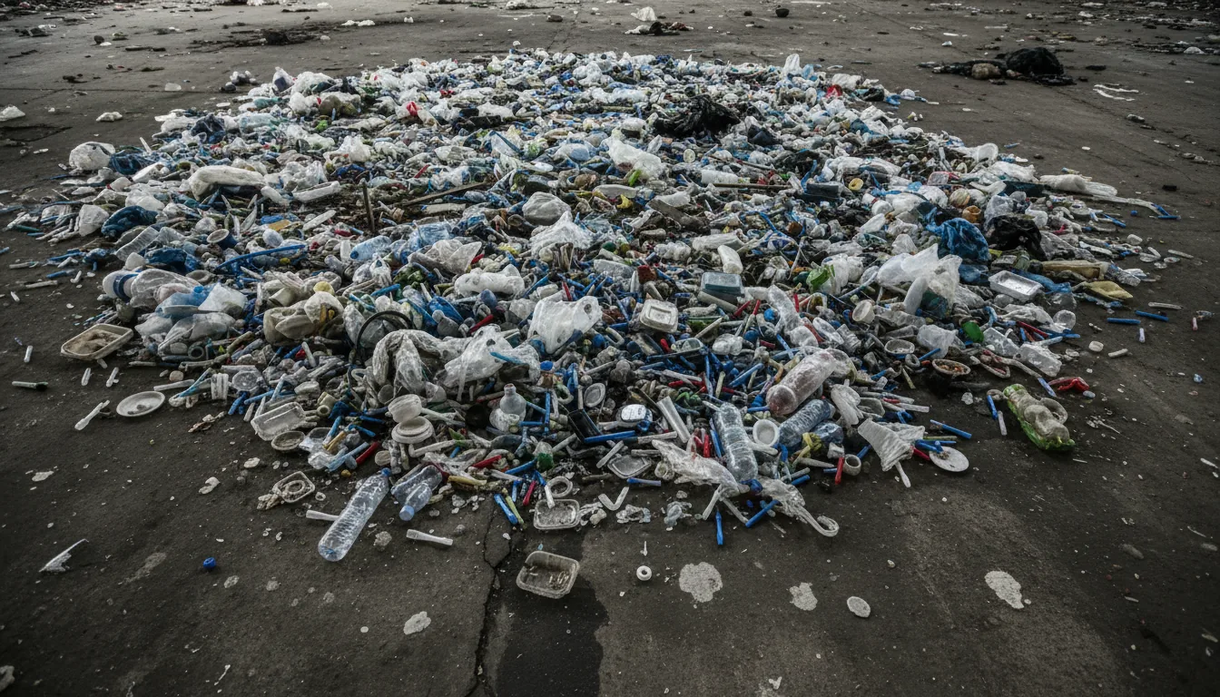 Гора выброшенных одноразовых пластиковых мундштуков.