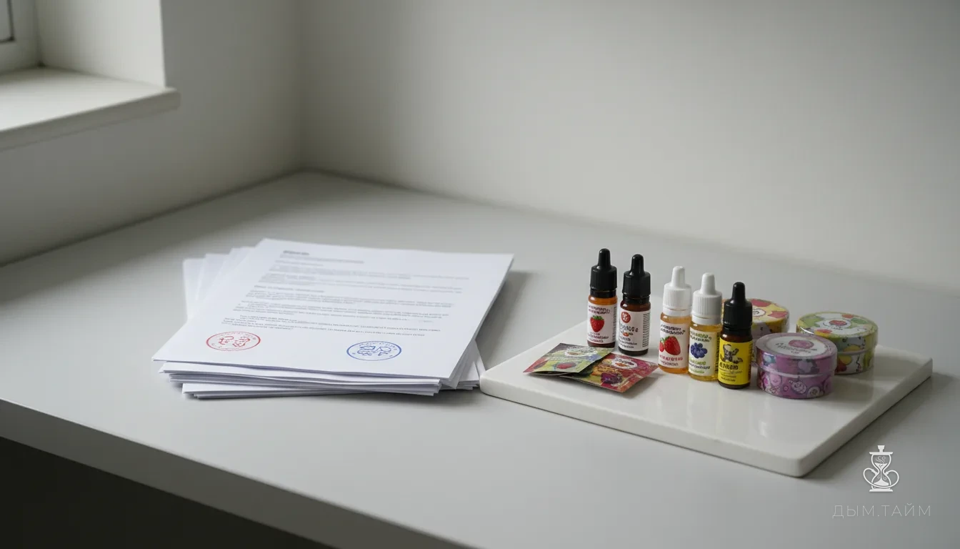 Официальные документы FDA и упаковки ароматизированного табака на столе