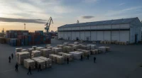 Порт Калининграда с контейнерами и складом на фоне, намекающий на сложности логистики и таможенного оформления.