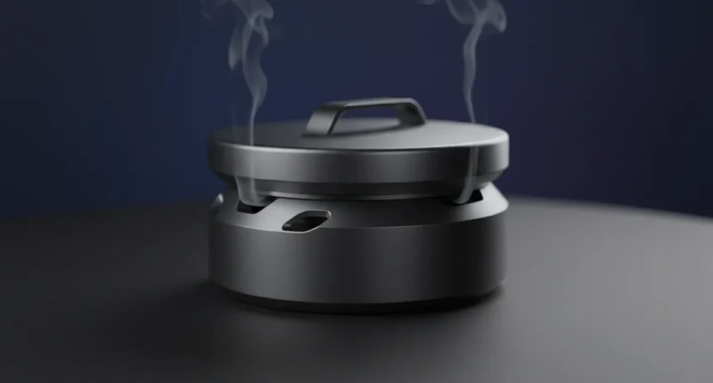 Устройство для контроля жара Kaloud Lotus на темной поверхности, снятое с мягким студийным светом.