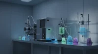 Лабораторное оборудование для анализа дыма, колбы и пробирки на столе