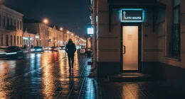 Ночная Казань, вход в кальянную, работающую после полуночи