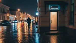 Ночная Казань, вход в кальянную, работающую после полуночи