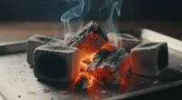 Сравнение кокосового и древесного угля для кальяна, лежащих на жаропрочной поверхности