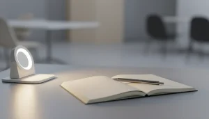 Стол с тетрадью и ручкой, символизирующий обучение и планирование.