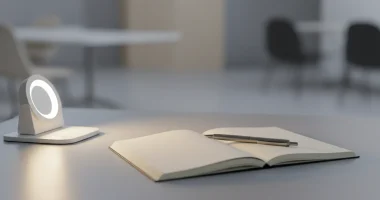 Стол с тетрадью и ручкой, символизирующий обучение и планирование.