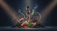 Атмосферное изображение, символизирующее разнообразие и сложность вкусовых сочетаний кальянных табаков, с элементами фру