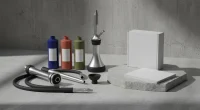 Детали кальяна с магнитными соединениями на нейтральном фоне