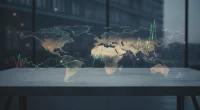 Карта мира с наложенными графиками и диаграммами, символизирующими расхождения в данных мирового рынка кальянного табака