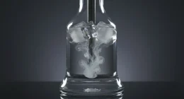 Кальянная колба с чистой водой и льдом, внутри виден легкий дым, без молока