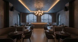 Интерьер московской кальянной вечером, без посетителей