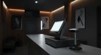 Современная кассовая зона в кальянной с 2D-сканером для маркировки табака.