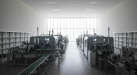 Интерьер современного производственного цеха по изготовлению кальянной продукции с автоматизированными линиями