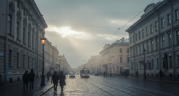 Вид на улицу Санкт-Петербурга с легкой дымкой, символизирующей изменения в индустрии вейпов.