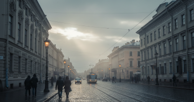 Вид на улицу Санкт-Петербурга с легкой дымкой, символизирующей изменения в индустрии вейпов.