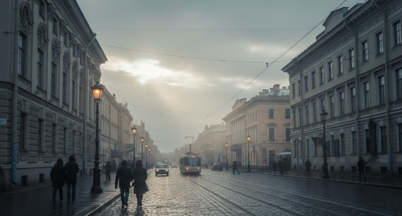 Вид на улицу Санкт-Петербурга с легкой дымкой, символизирующей изменения в индустрии вейпов.