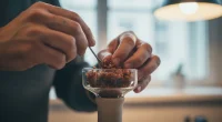 Руки кальянного мастера аккуратно укладывают табак в чашу, демонстрируя процесс плотной забивки.