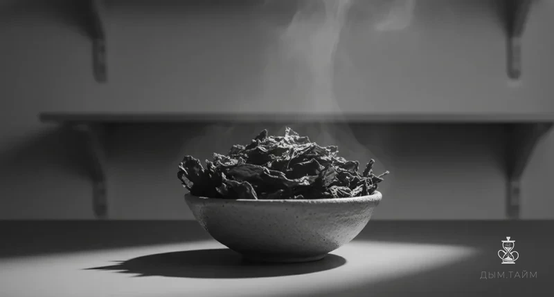 Тёмный табак Tangiers в чаше для кальяна, крупный план, подчёркивающий текстуру и плотность.