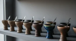 Различные типы кальянных чаш на рабочем столе мастера.